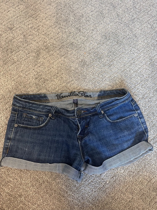 Vanilla Star Pants - Vanilla‎ Star Women's Blue Dark Wash Denim Cuffed Shorts Size 7 5-Pocket Button